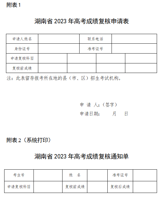 关于印发《湖南省2023年普通高等学校招生全国统一考试成绩复核实施办法》的通知